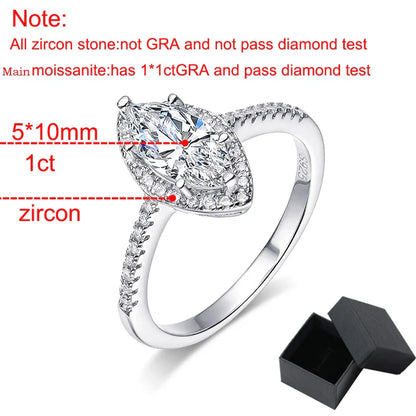 1CT Marquise Cut Certified Moissanite Rings for Women Simulated Diamond Wedding Band S925 Sterling Silver Jewelry