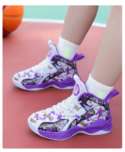 Kids Basketball Shoes Non-slip Breathable PU Leather Basketball Training Sneakers Boys Girls Sports Shoes Children Running Shoes