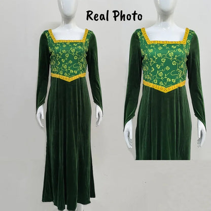 Anime Princess Green Dress Fiona Dress Shrek Cosplay Costume Halloween Fancy Fantasy Party Suit Roleplay for Adult Woman