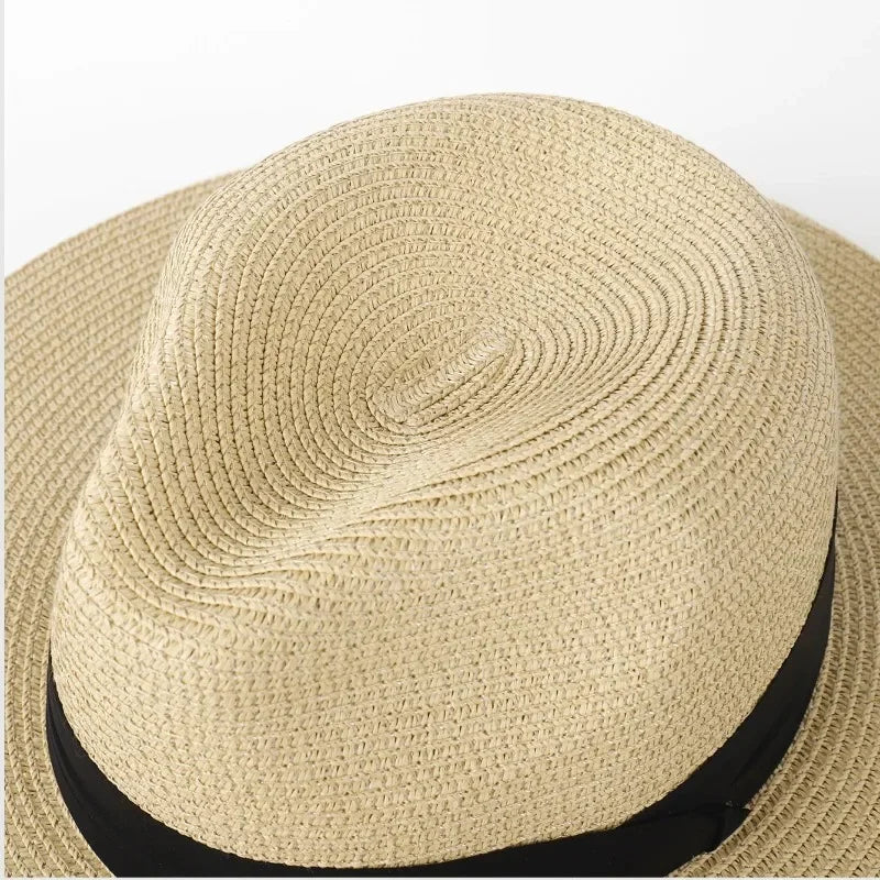 Unisex Panama Straw Hat Wide Brim Summer Beach Sun Protection Fedora Style - Sizes 55-57/58-60/61-64cm (Large/Plus)"