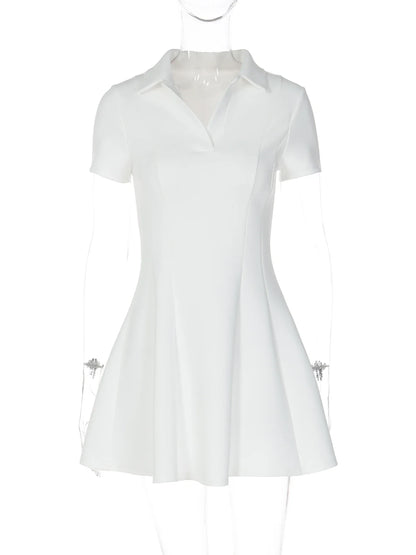 Turn-Down Collar Short Sleeve Slim Fit Mini Dress Women'S Solid Sexy Elegant Dress Birthday Party Vacation Summer Outfit