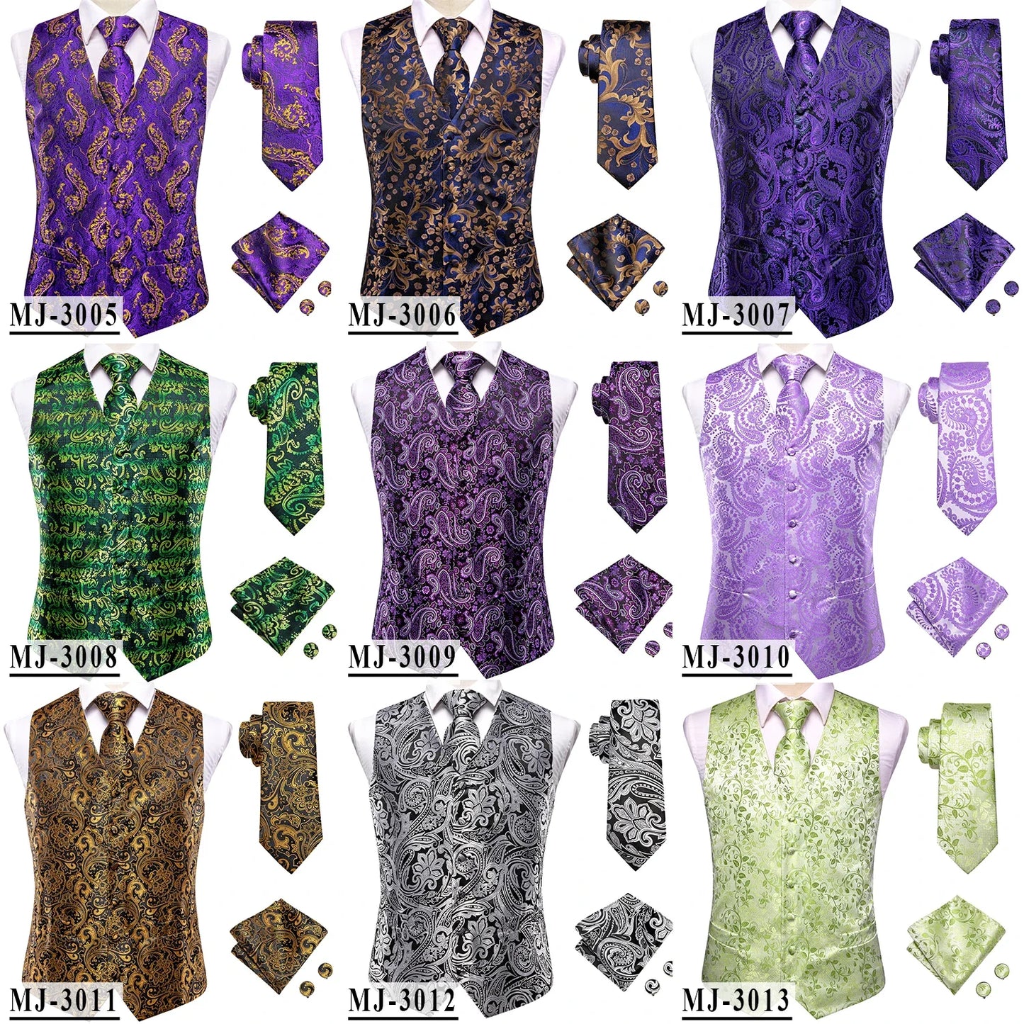 Champagne Mens Vest Tie Set Fashion Paisley Jacquard Western Waistcoat Necktie Hanky Cufflinks Wedding Business Gift Hi-Tie