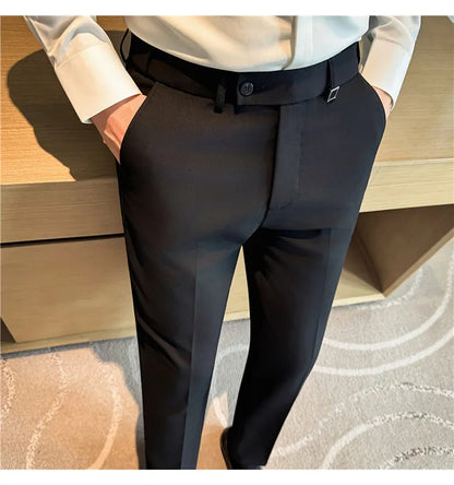 New Lnvisible Elastic Waistband Design Men Business Casual Pants High Quality Solid Slim Office Social Dress Suit Pant Oversized
