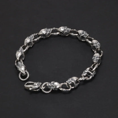 Real 925 Sterling Silver Skull Chain Bracelet for Men and Women Gothic Domineering Street Rock Jewelry Gift