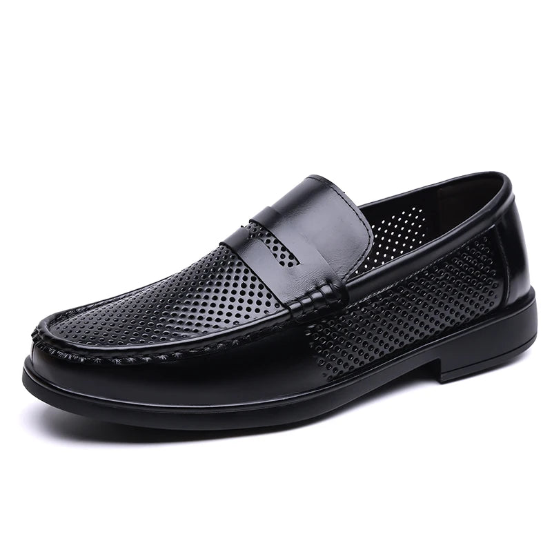 2026 Summer Mens Leather Loafers Slip on Casual Shoes Breathable Moccasins Comfortable Walking Office Flats Male Walking Shoes