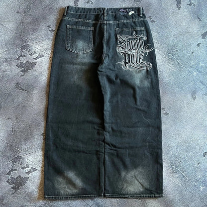 New White Jeans Y2K Dragon Pattern Mens American High Street Retro Korean Straight Pants Harajuku Hip-Hop Couple Wide Pants