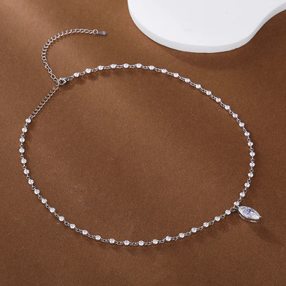 3MM Round Bubble Moissanite Diamond Tennis Neclace With 3carat Marquise Cut Pendant Neck Chain For Women 925 Silver Fine Jewelry