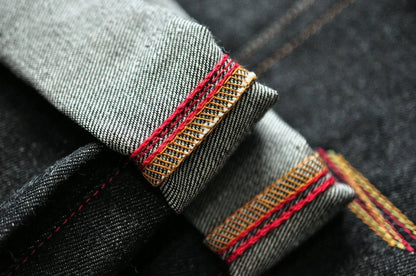 Mens Jeans Boxing Selvedge Denim Jeans Color Cotton Jeans for Men Silver Buttons Taper Fit  12.5 Oz
