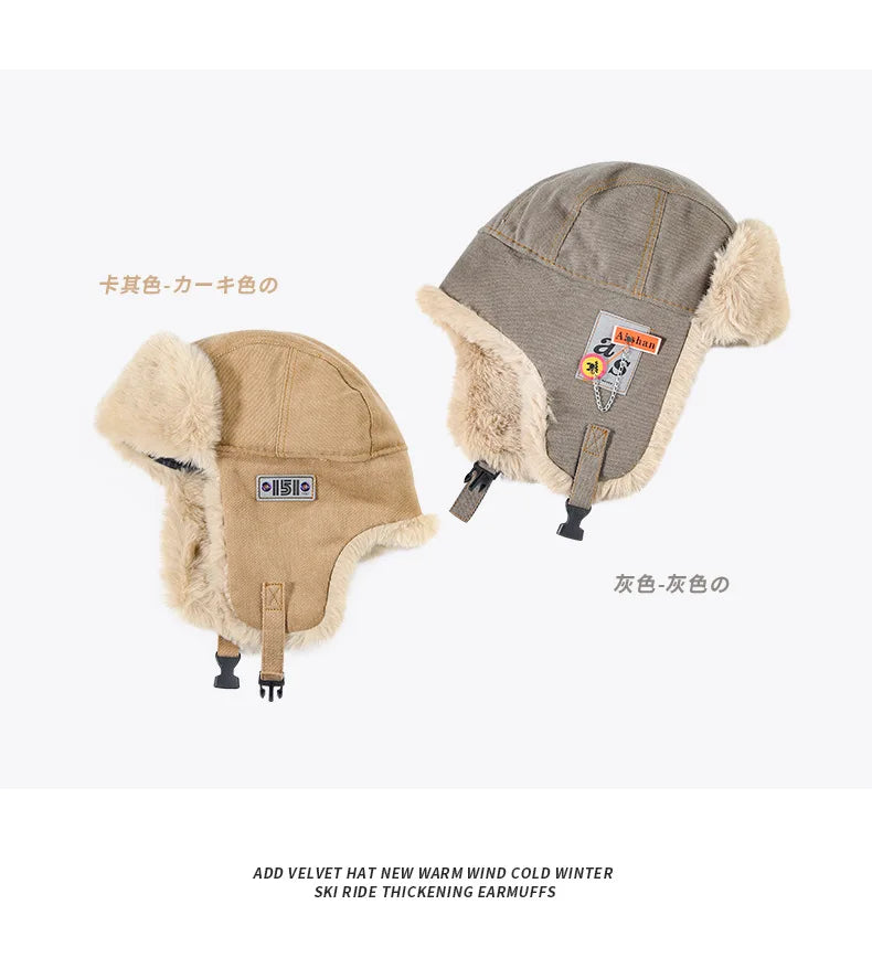 Bomber Hat Men Women Thick Warm Russian Ushanka Fur Hat Fashion Male Female Winter Hat Black Grey Earflap Ski Russian Cap
