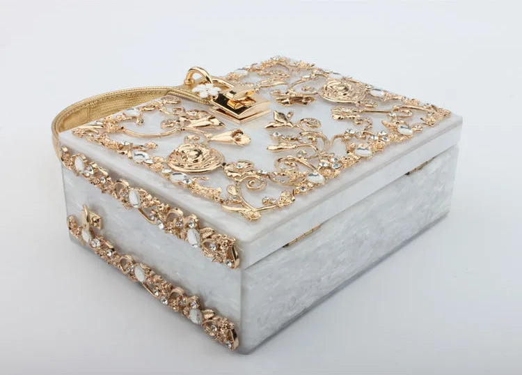 Luxury Designer Shimmer Acrylic Box Glitter Rhinestones Diamond Evening Bag Wedding Party Clutch Purse Shoulder Messenger Bag