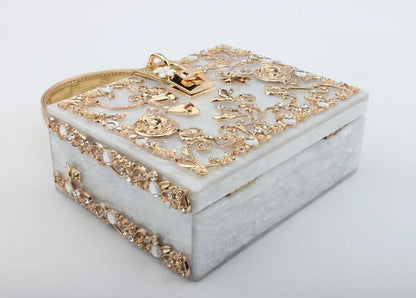 Luxury Designer Shimmer Acrylic Box Glitter Rhinestones Diamond Evening Bag Wedding Party Clutch Purse Shoulder Messenger Bag