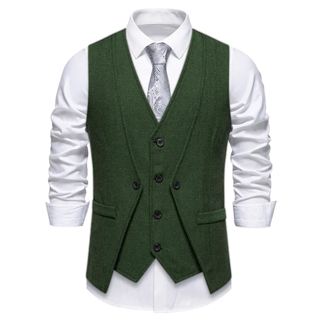 Men Vest Brown Herringbone Single Button V Neck Waistcoat For Wedding Banquet Office Business Work Casual Daily Men Suit Vest