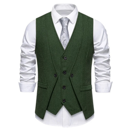 Men Vest Brown Herringbone Single Button V Neck Waistcoat For Wedding Banquet Office Business Work Casual Daily Men Suit Vest