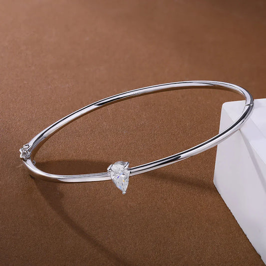 Bracelet jonc solitaire goutte d'eau en Moissanite 1 carat pour femme, en argent sterling 925, avec diamant taille poire et certificat, bijoux raffinés