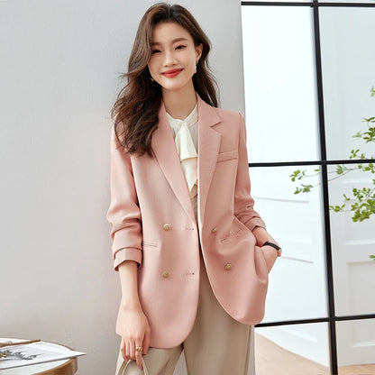Women Fashion With Pockets Single Breasted Blazer Vintage Notched Neck Long Sleeves Female Chic Lady Suit Jackets Women Blazers