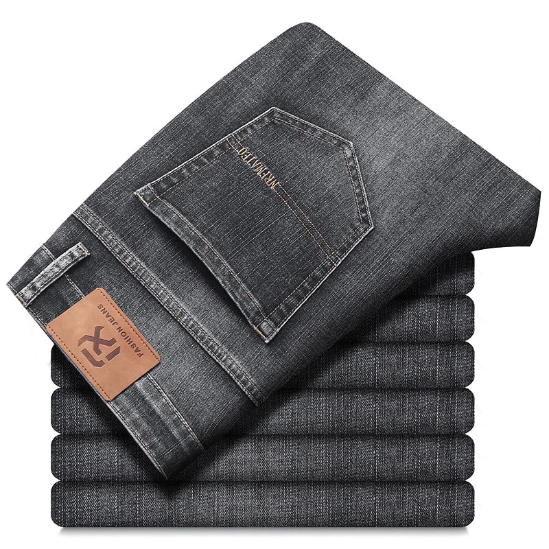 New Spring Summer Plus Size 40 42 44 Men Straight Loose Jeans Business Fashion Denim Stretch Pants Male Brand Trousers