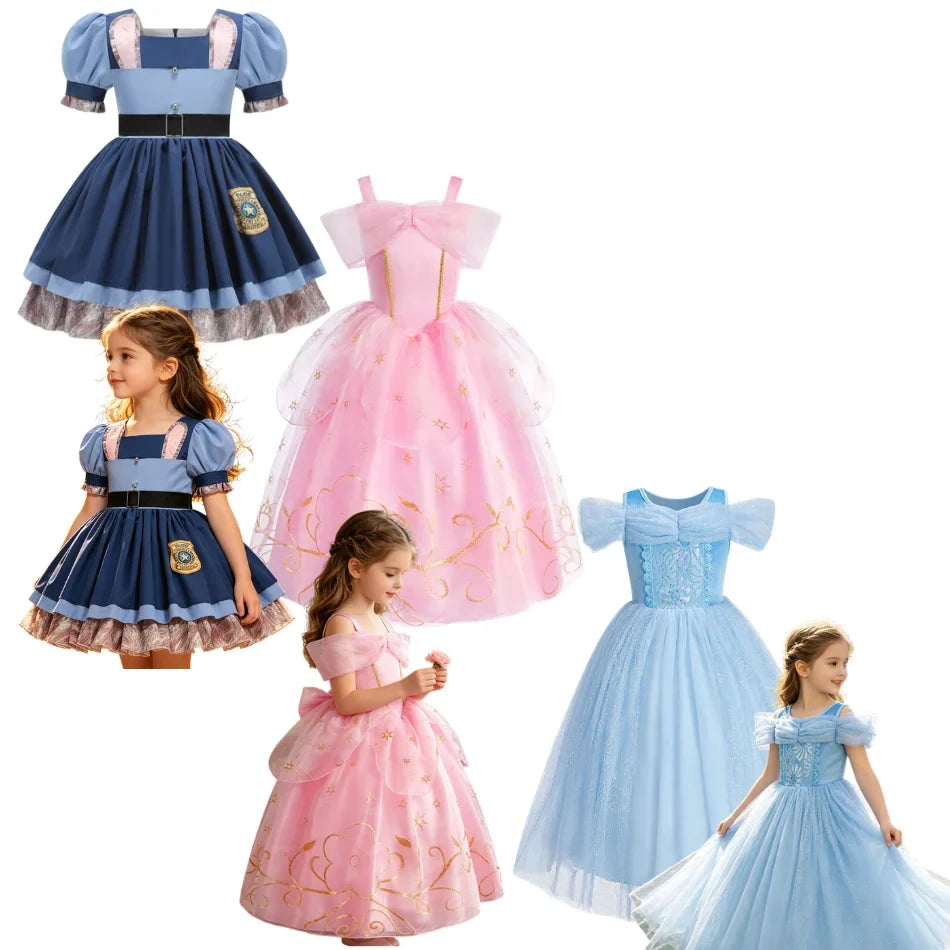 Kids Cinderella Dress Up Clothes Baby Girl Halloween Aurora Princess Dresses Child Birthday Party Little Rabbit Cosplay Costumes