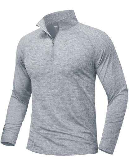 Mens Sun Protection UPF 50+ Long Sleeve Shirt Quarter Zip Pullover Quick Dry Lightweight Fishing Running Rash Guard