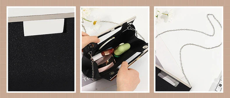 Luxury Designer Black Sparkle Handbag Elegant Women Crystal Shiny Evening Bag Dinner Party Bling Clutch Purse Shoulder Bag 2023
