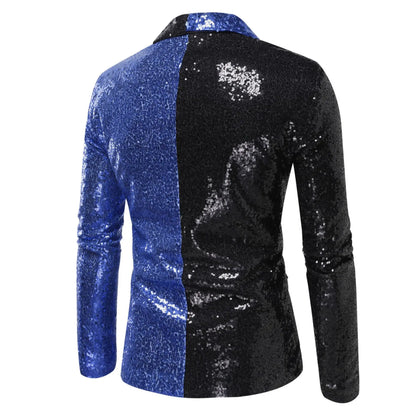 2026 Men's Suit Jacket, Shiny Sequin Stage Performance Coat, White Silver Blue Red Purple Blazers V-neck Single Button S-XXL