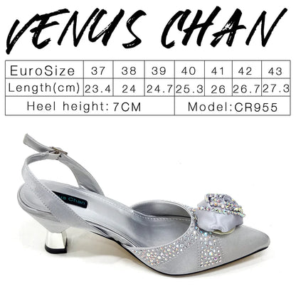 Sparkling Rhinestone Rose Pumps With Medium Heel for Nigerian Women's Party, Pointed Toe Shoes and Matching Bags