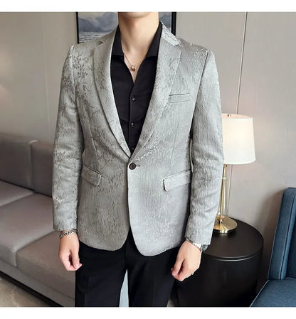 New Luxury Jacquard Floral Suit Jacket High Quality Men Business Slim Fit Casual Social Blazers Coats Formal Stage Prom Tuxedo