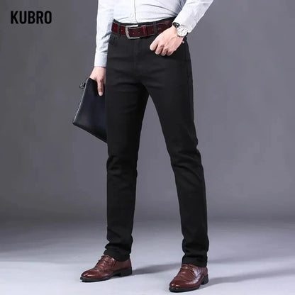 Brand Classic Style Men's Wine Red Jeans Fashion Business Casual Straight Denim Stretch Trousers Male Denim Pants Korean reviews