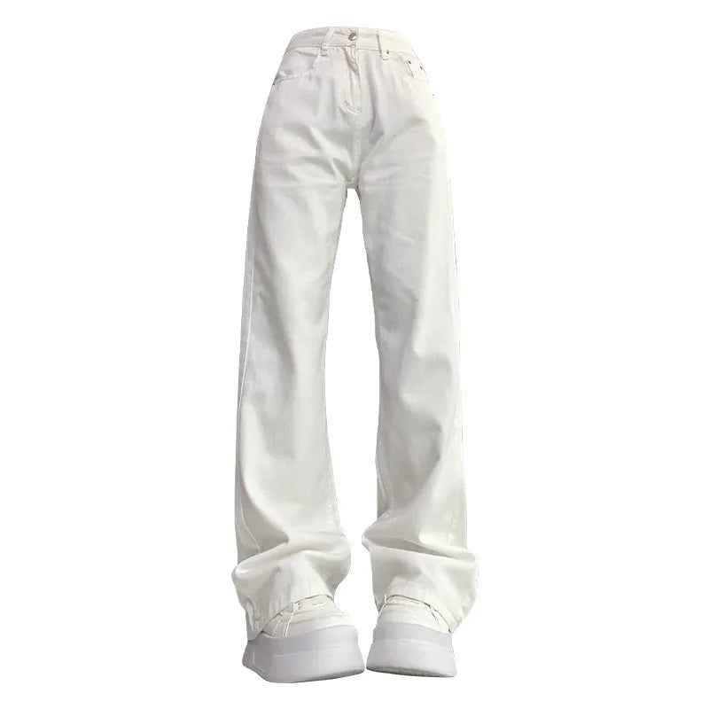 Summer Women's White High Waisted Wide Leg Jeans Premium Draped Effortless Chic Loose Straight Leg Denim Pants for Daily Office