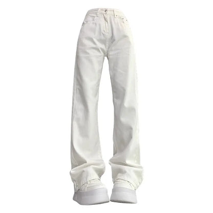 Summer Women's White High Waisted Wide Leg Jeans Premium Draped Effortless Chic Loose Straight Leg Denim Pants for Daily Office