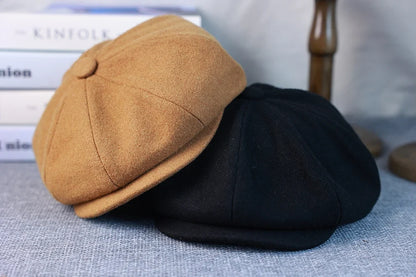 New Wool Newsboy Cap Black Khaki Men Women British Gatsby Retro Hat Driver Flat Cap for Male Vintage Beret for Men 009