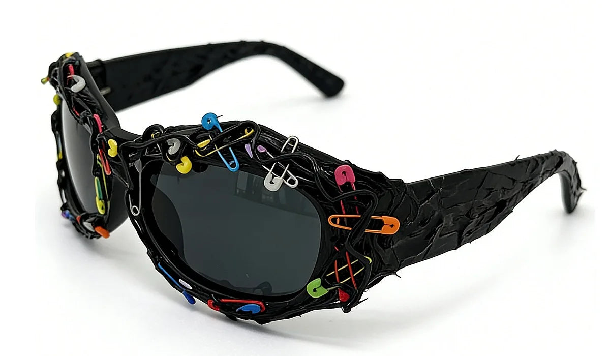 y2k Colorful Safety Pin Sunglasses for Women Punk Cyber Streetwear Party Avant-garde Funny Shades UV400 lunette soleil femme