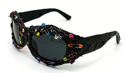 y2k Colorful Safety Pin Sunglasses for Women Punk Cyber Streetwear Party Avant-garde Funny Shades UV400 lunette soleil femme