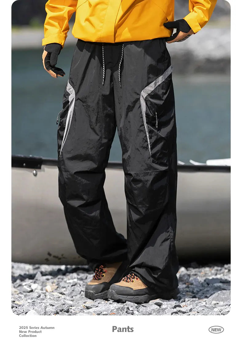 Autumn Hiking Pants Outdoor Patchwork Waterproof Mountaineering Zippered Trousers Male Elastic Waist Camping Fishing Cargo Pants