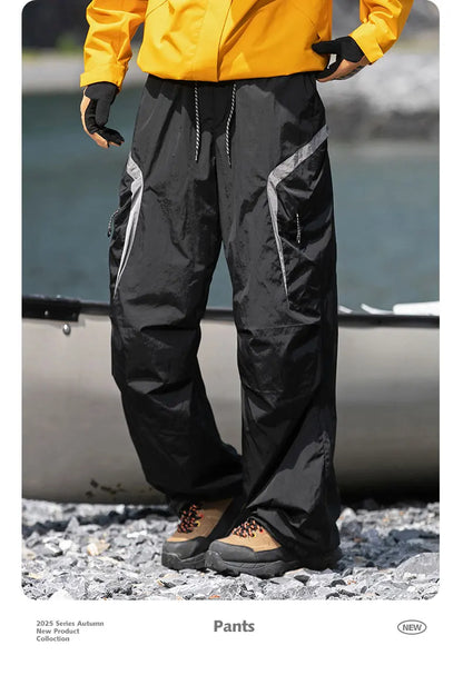 Autumn Hiking Pants Outdoor Patchwork Waterproof Mountaineering Zippered Trousers Male Elastic Waist Camping Fishing Cargo Pants