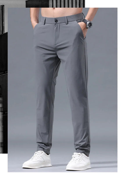 Summer New Stretch Soft Suit Pants Men Thin Fashion Business Elastic Waist Korean Slim Brand Clothes Casual Formal Trousers Male