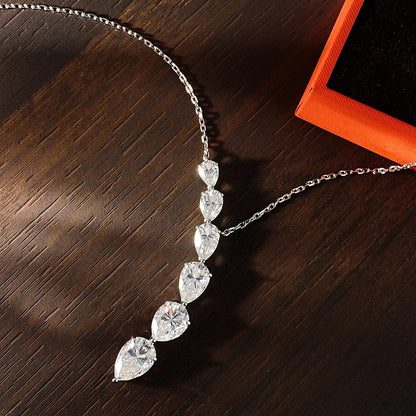 7.6ct Pear Cut Moissanite Pandent Necklaces for Women 925 Sterling Silver 18k Plated Gradient Gemstone Wedding Necklace