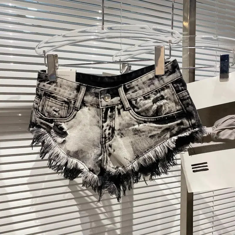 Denim Shorts Women High Street Hotsweet Casual Low Waist Raw Edges Holes A-line Korean Style Y2k Spicy Girls Summer Shorts