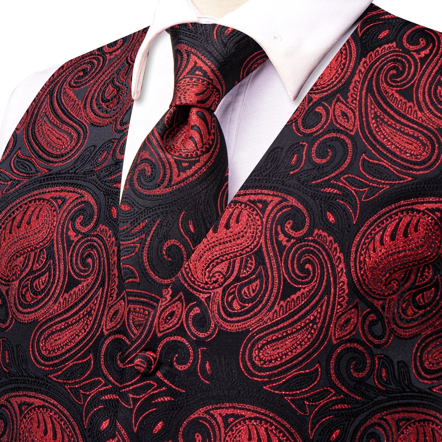 Formal Rose Pattern Paisley Plain Solid Mens Vest Party Wedding Waistcoat Pocket Square Tie  Hankie Suit Set