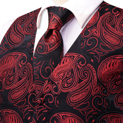 Formal Rose Pattern Paisley Plain Solid Mens Vest Party Wedding Waistcoat Pocket Square Tie  Hankie Suit Set