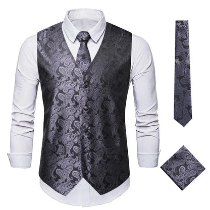 Red Men's Single Breasted V-Neck Sleeveless Vest Jacket, Wedding Party Vests, White Black Blue Green Waistcoat With tie and