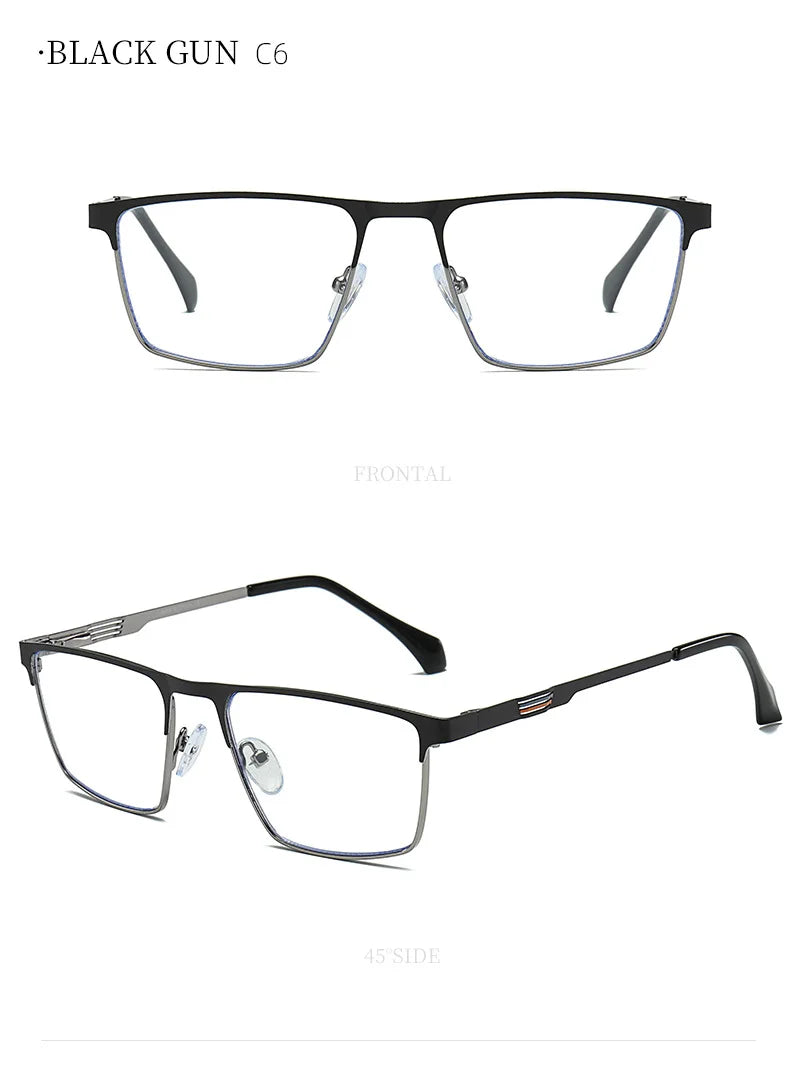 New Metal Eyeglasses Square Frame Business Casual Anti-blue Light Reading Glasses Men's Prescription Customized 6915