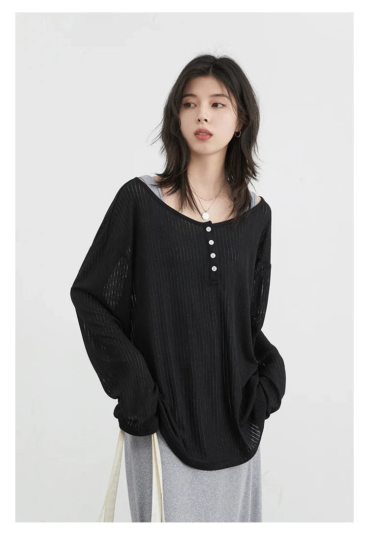Women T-Shirts Casual Loose New Slightly Transparent O Neck Female Top Thin Sun Protection Tees Spring Summer 2025