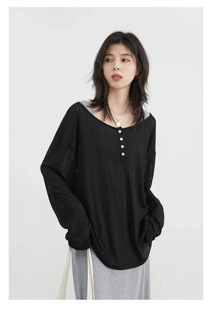 Women T-Shirts Casual Loose New Slightly Transparent O Neck Female Top Thin Sun Protection Tees Spring Summer 2025