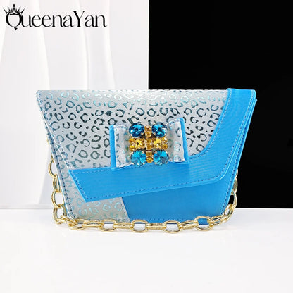 Queena Yan  2025 Shiny Italian Fashion Pointed Toe Women Heel Fashion Rhinestone Decoration Pink Color Shoes And Bag Set