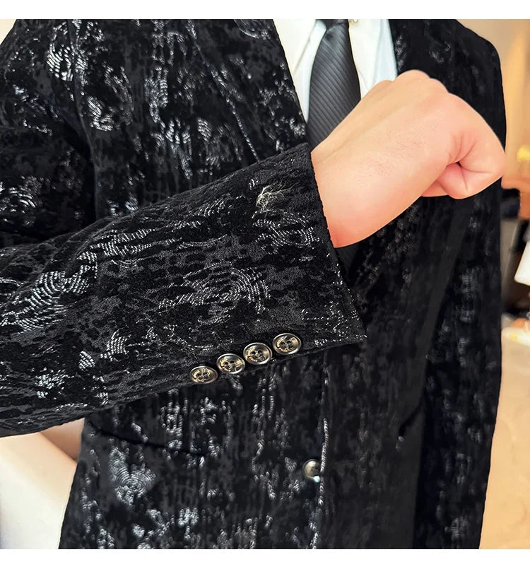 High Quality Plush Jacquard fashion Suit Jacket  Korean Version Slim Fit Business Retro Casual Social Wedding Suit Blazer 5XL-M