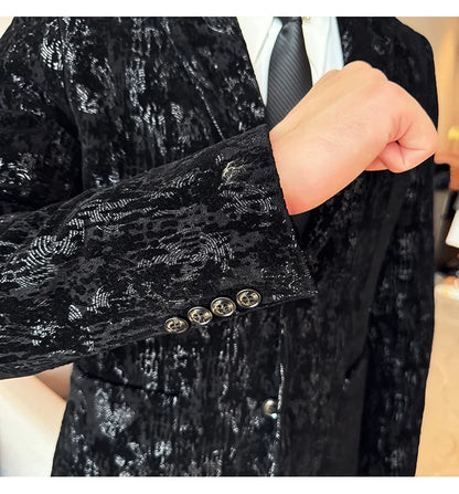 High Quality Plush Jacquard fashion Suit Jacket  Korean Version Slim Fit Business Retro Casual Social Wedding Suit Blazer 5XL-M