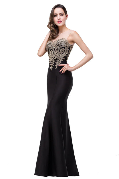 Elegant Mermaid Evening Dress Women Golden Appliques Lace Royal Blue Sweetheart Illusion Wedding Party Prom Gowns Robe de Soiree