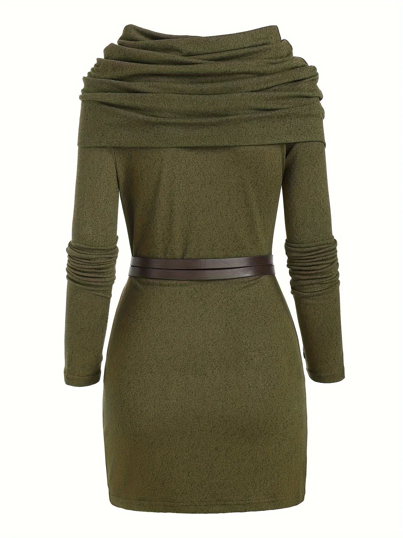European and American Fashion Women's Temperament Commuter Pile Collar Solid Color Knitted Dress