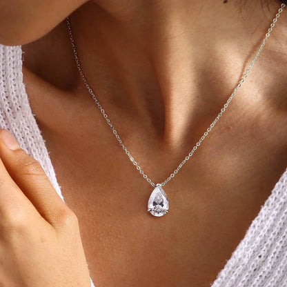 1-4CT Water Drop Moissanite Pendant Necklace Women 925 Sterling Silver Round/Sharp Claw Lab Diamond Pendant Neck Chain