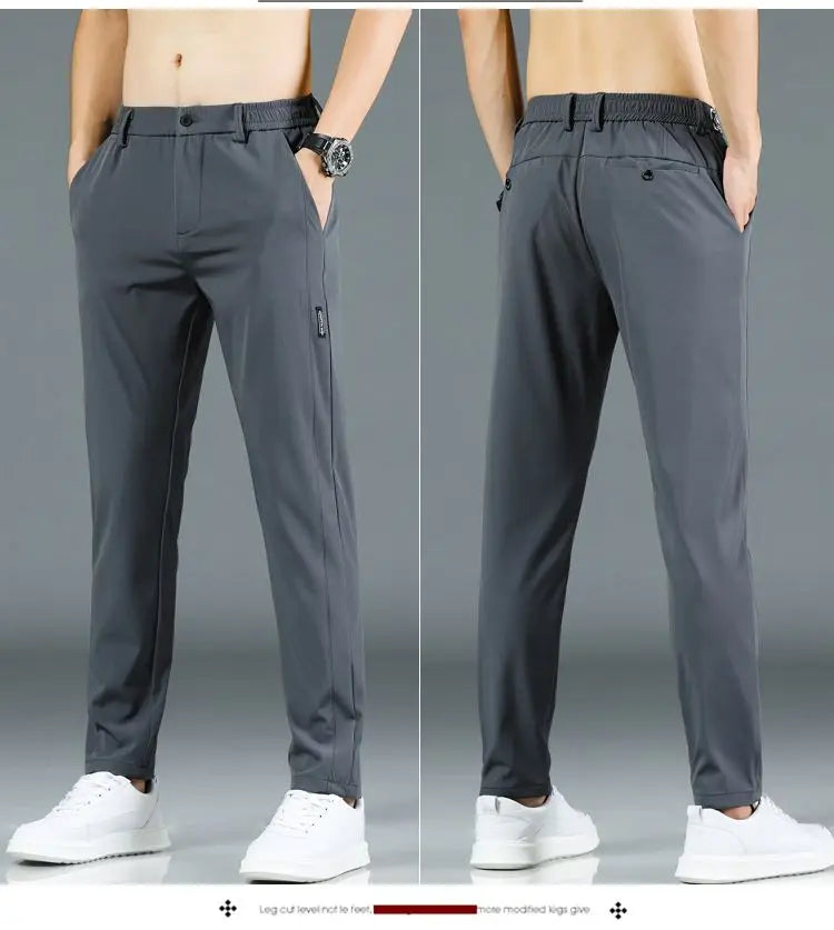 Ice silk men's pants 2026 summer new black gray thin business casual pants outdoor elastic breathable straight leg sports pants